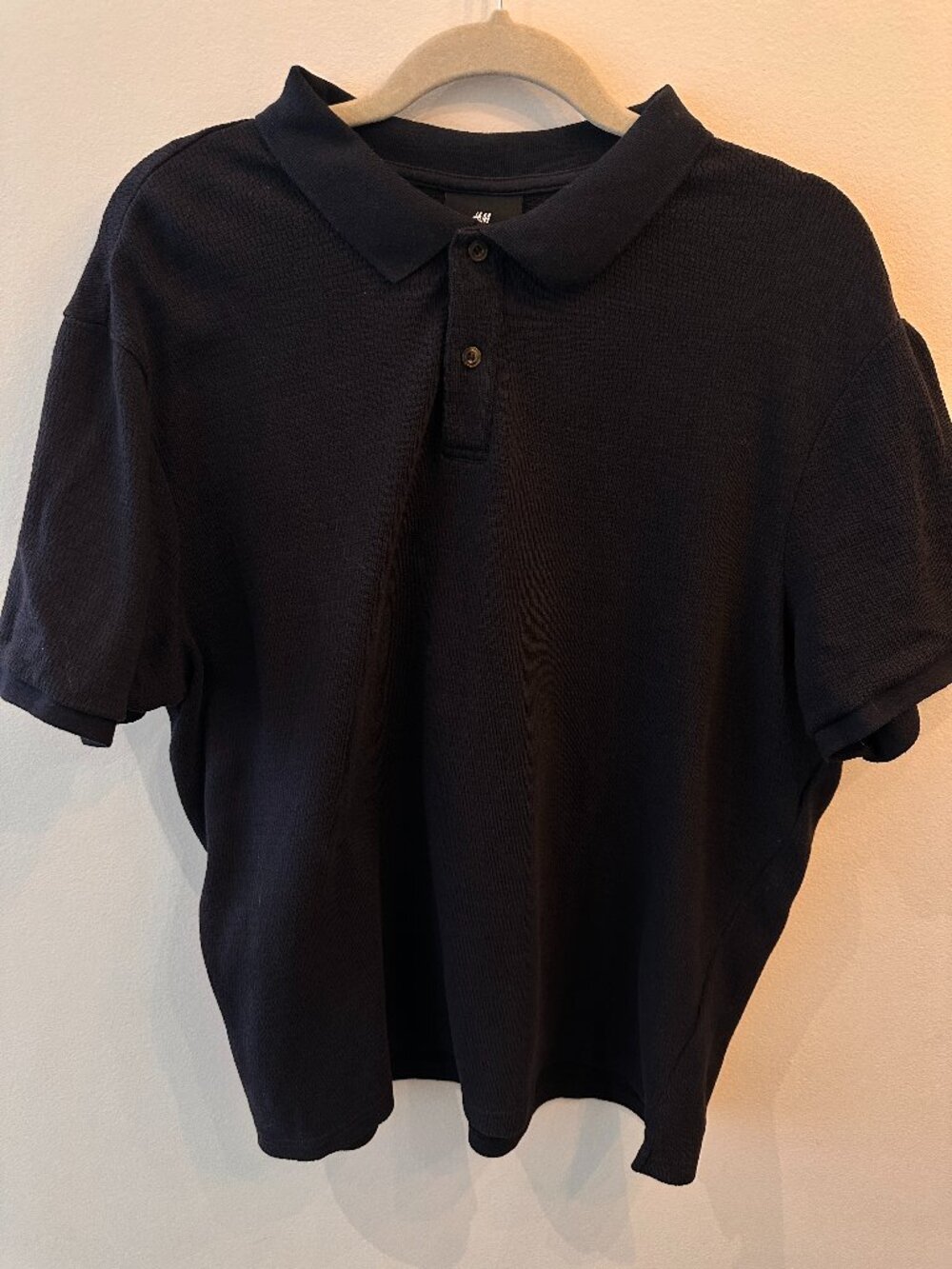 H&M Men Textured Knit Polo Shirt Short Sleeve Button Placket Casual Top Size XL